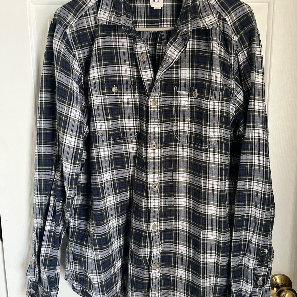 Last Chance! GAP Men's Blue and White Plaid Shirt